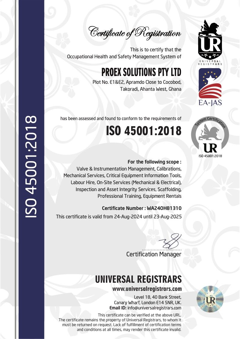 ISO 45001 2018 PROEX SOLUTIONS PTY LTD